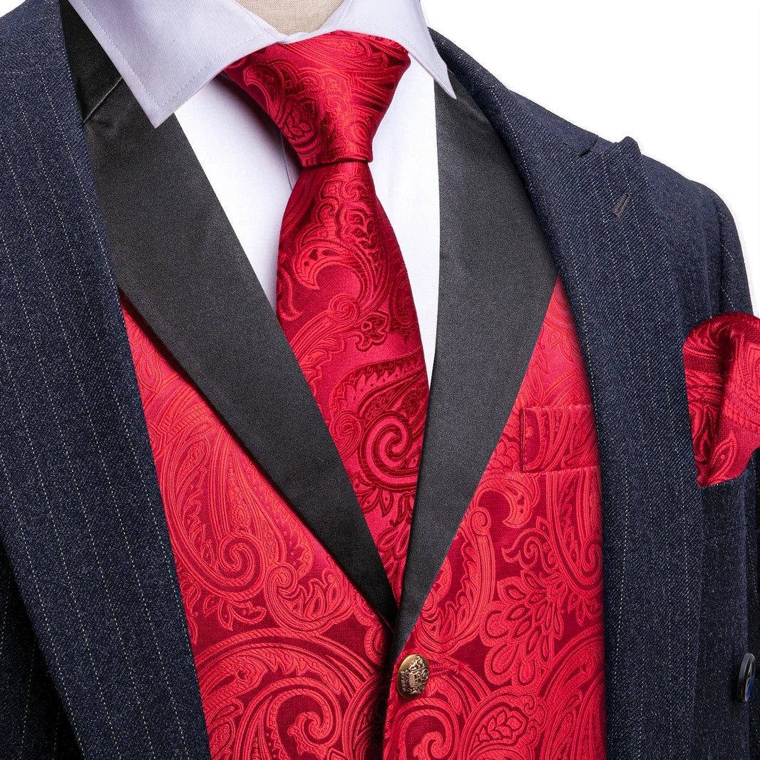 Men's Jacquard Paisley Vest Single Breasted Waistcoat with Bowtie — Formal Wedding & Party Suit Vest