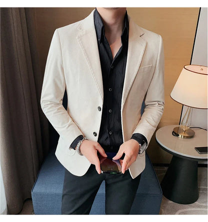 2024 High Quality Fashion Handsome Trend Business Matching Corduroy Small Suit Jacket Men Slim Fashion Casual Handsome Suit