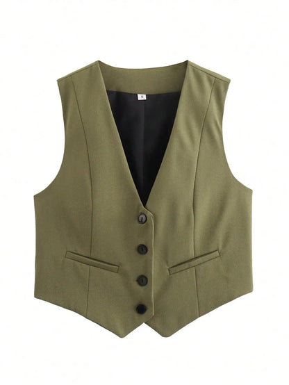 Fashion Women Vest Sleeveless Vests for Women Chic V-Neck Single-Breasted Ladies Elegant White Waistcoat Tops
