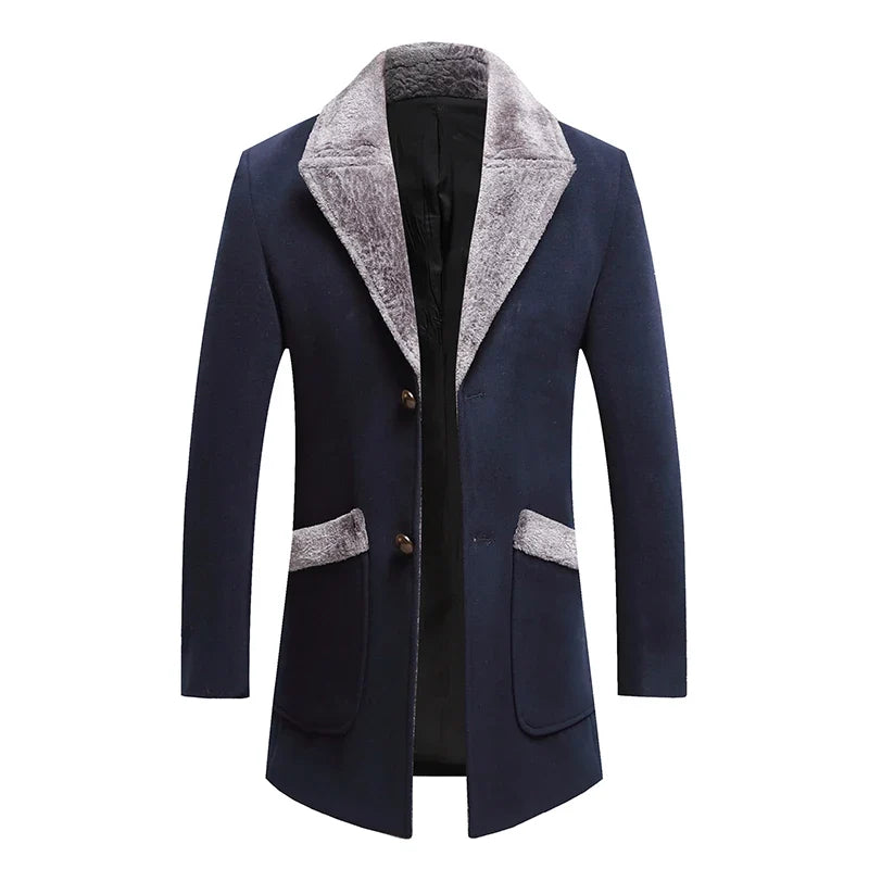 High-quality, fashionable, cool, trendy and versatile men's mid-length woolen collar casual woolen coat