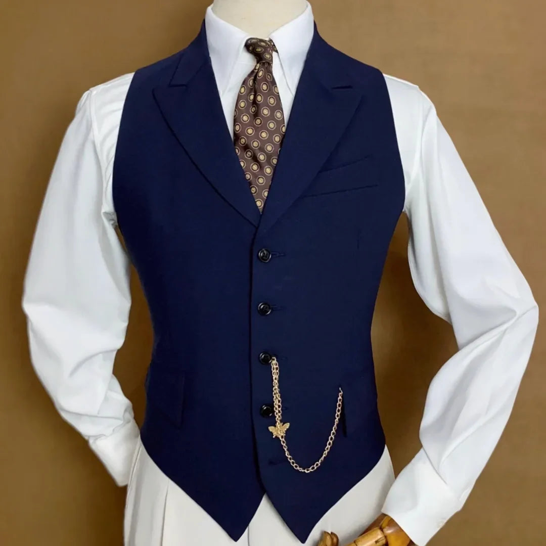 Men's Vest with Lapel Single Breasted Solid Waistcoat for Wedding & Formal Occasions