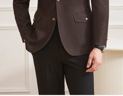 High Quality Men's Denim Style Suit Jacket Vintage Luxury Slim Fit Business Fashion Casual Suit Coat Formal Wedding Tuxedos