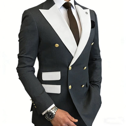 Men's Suit Blazer Slim Fit Double Breasted with White Peak Lapel Jacket Formal Business Tuxedo for Wedding Prom Party Dinner
