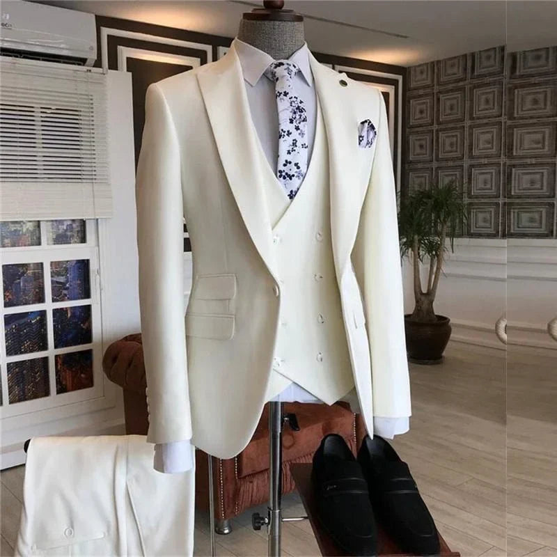 Light Grey Jacket Royal Blue Vest Pant Men Suit Slim Fit 3 Piece Tuxedo Costume Homme Groom Wedding Suits Terno Masculino