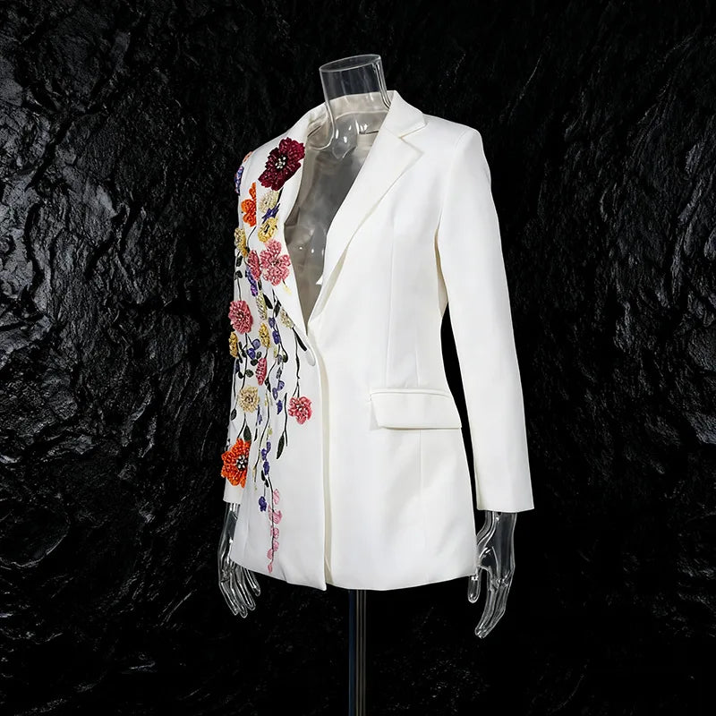 2026 Spring Autumn New Women Blazer High-End Embroidery Flower Beaded Studded Diamonds Luxury Elegant Chic Ins Coat HK17758