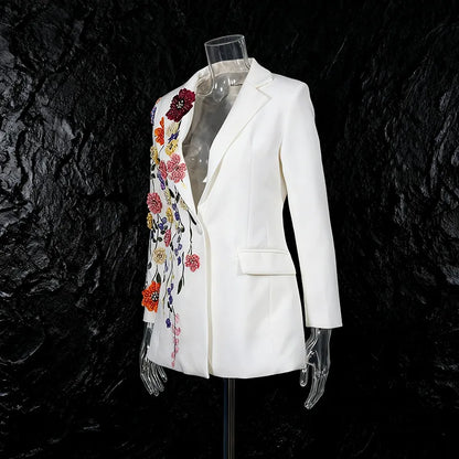 2026 Spring Autumn New Women Blazer High-End Embroidery Flower Beaded Studded Diamonds Luxury Elegant Chic Ins Coat HK17758