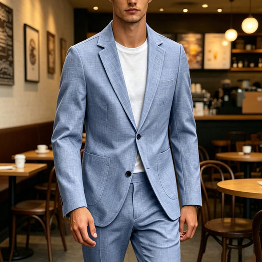 Men's Linen Suit 2-Piece Set – Slim Fit Blazer and Pants for Men | Wedding, Business & Summer