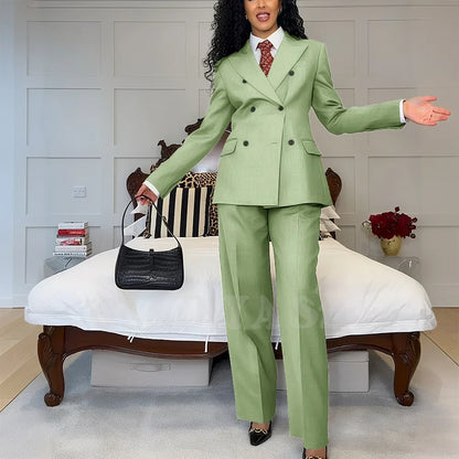 2025 New Summer Women's Suits Business Casual Outfits Double Breasted Peak Lapel Jacket Pants Custom Made High Quality Female