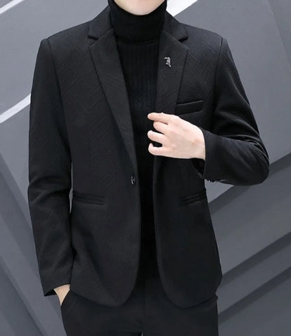 Men's Autumn Winter Fleece-Lined Slim Fit Casual Blazer Korean Style Solid Color Thick Warm Youth Fashion Suit Jacket