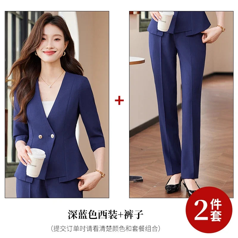 2025 Summer New Fashionable Business Women's Suit, High-Quality Two-Piece Mid-Sleeved Blazer + Pants. Soft and Comfortable