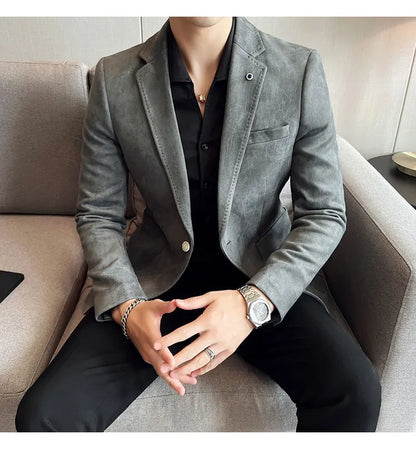 British Style Autumn Suede Business Casual Suit Jacket for Men High Quality Social Office Blazers Wedding Groom Dress Coats
