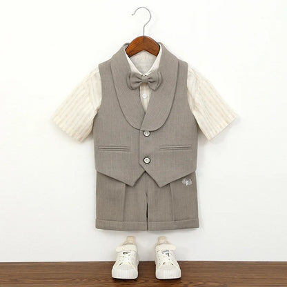 Boys' Summer British Style Suit Vest Set Flower Boy First Birthday Outfit Boys' Children's Day Host Piano Performance Costume