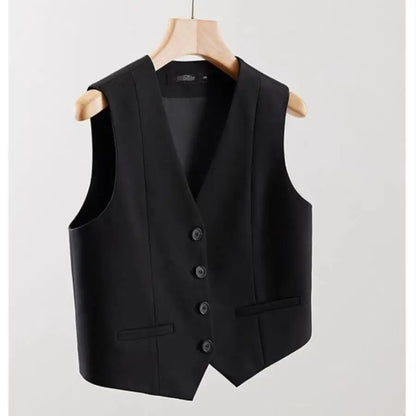 Women Fashion White Black Suit Vest New Short Style Sleeveless Jacket Office Lady V-Neck Casual Lined Blazers Vest Waistcoat