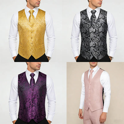 Men's Suit Vest and Tie Set – Single Breasted Waistcoat with Necktie and Pocket Square for Weddings and Business Events
