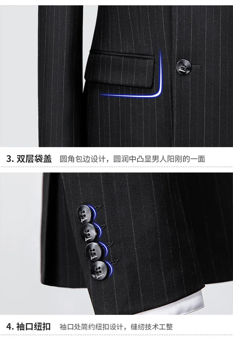 Men's High-End Three-Piece Suit Set Korean Style Slim-Fitting Business Casual Jacket Groom's Fashionable Wedding Party Wear