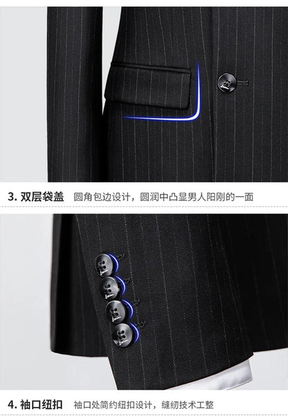 Men's High-End Three-Piece Suit Set Korean Style Slim-Fitting Business Casual Jacket Groom's Fashionable Wedding Party Wear