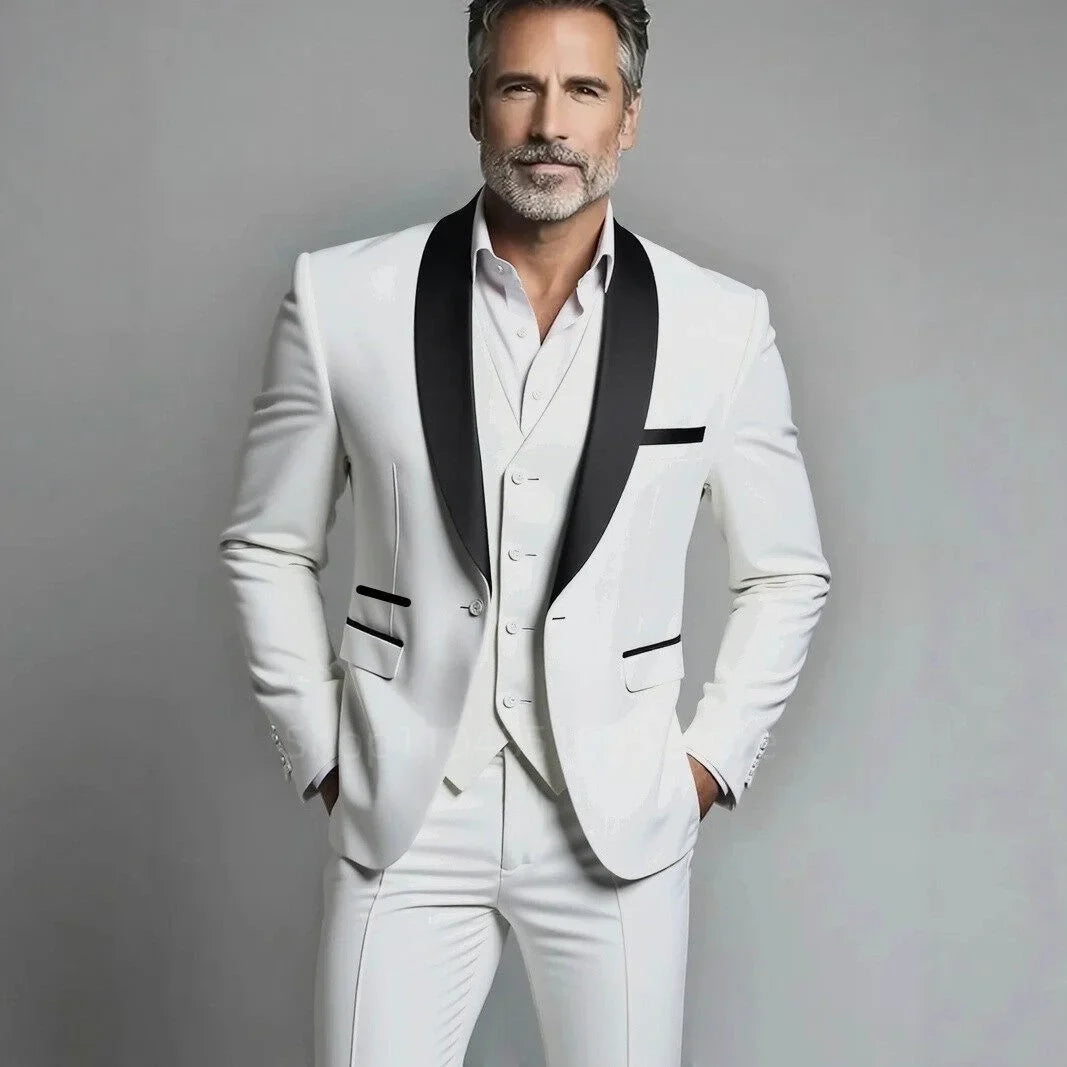 Classic Style 3 Piece Slim Fit Green Men Suit Groom Tuxedos Shawl Lapel Single Breasted Blazer Vest Pants Set Party Men Clothing