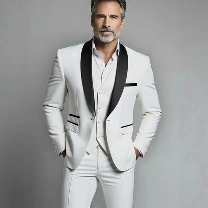 Classic Style 3 Piece Slim Fit Green Men Suit Groom Tuxedos Shawl Lapel Single Breasted Blazer Vest Pants Set Party Men Clothing