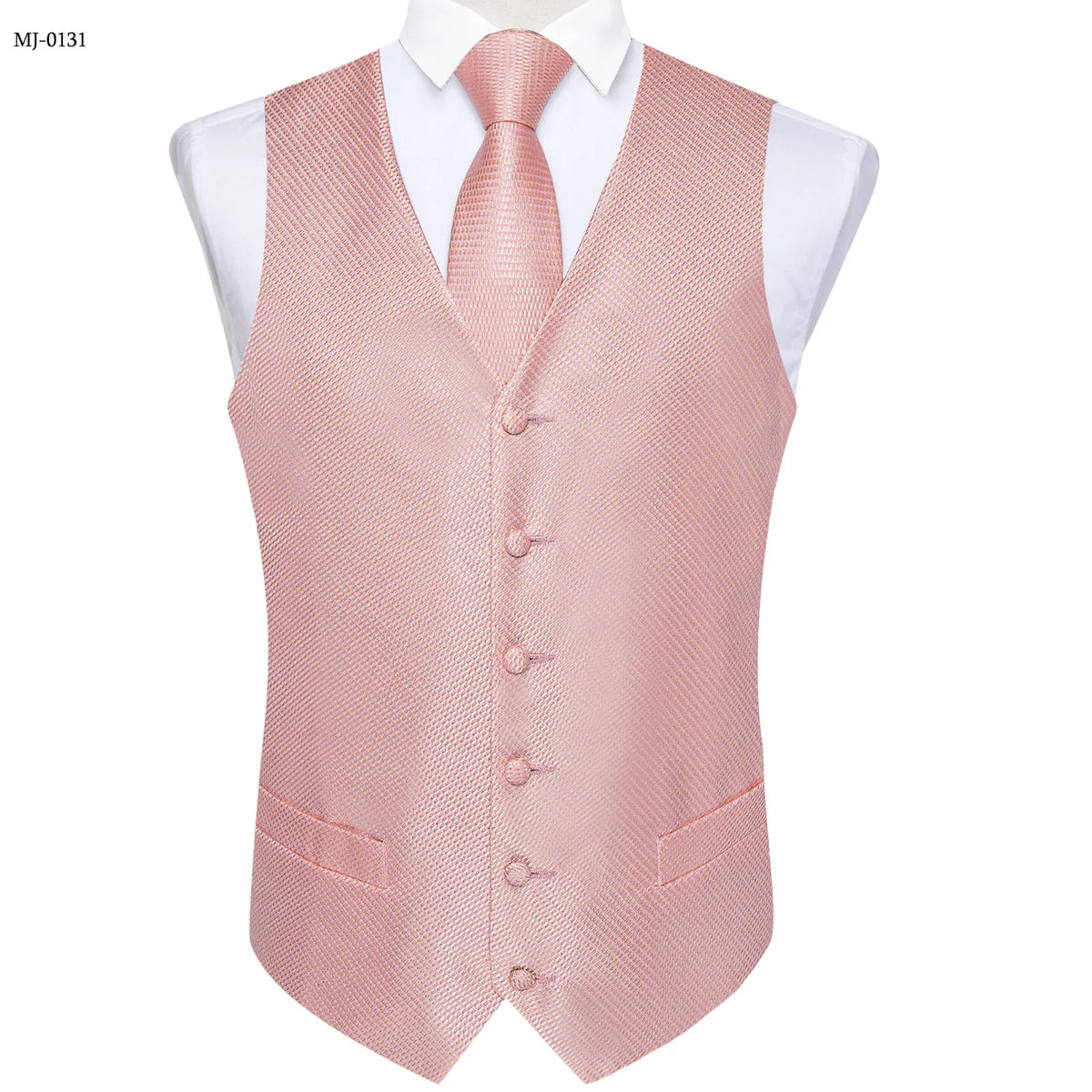 Men's Suit Vest Set with Tie, Handkerchief & Cufflinks for Wedding & Banquet