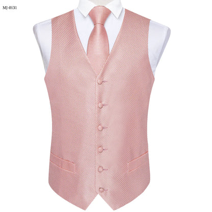 Men's Suit Vest Set with Tie, Handkerchief & Cufflinks for Wedding & Banquet