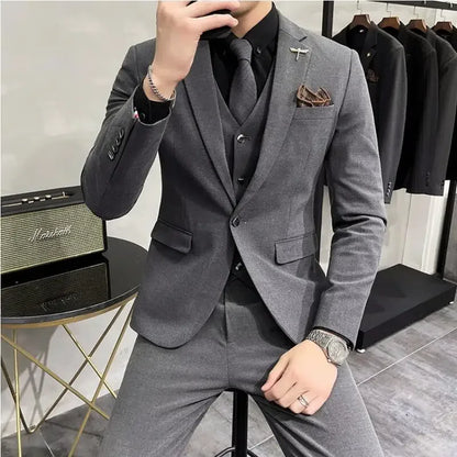 (Jacket +Vest+Pants) Plus Size 7XL-S Men Korean Slim Fit Groom Wedding Business Casual Tuxedo Mens Work Social Suit 3 Pieces