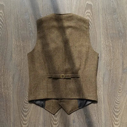 Men's Vest Herringbone V-Neck Single Button Waistcoat for Wedding, Business & Casual Wear