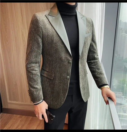 High-quality men's fashionable suit jackets, autumn and winter casual patchwork suits, new high-end patchwork suits