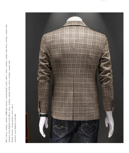Top Quality Luxury Plaid Business Slim Fit Men Blazer Jacket 2024 Spring Autumn Casual Blazers For Men Elegant Dress Suit Jacket