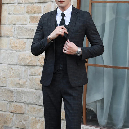 Men's Autumn Winter Trendy Three-Piece Suit Set Slim Fit Stylish Vest Trousers Ensemble Handsome Personality Wardrobe Essential