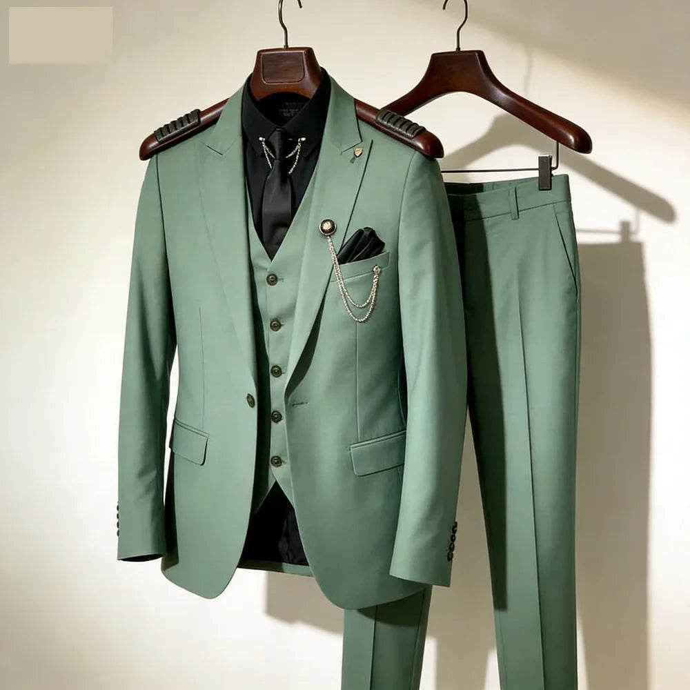 3 Piece Men's Wedding Suit Slim Fit Peak Lapel Blazer Groom Tuxedos Formal Male Suit For Party Prom(Jacket+Vest+Pants)Men Outfit