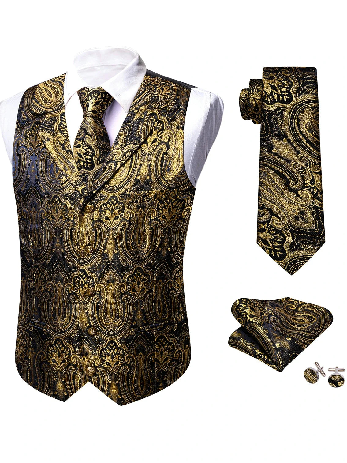 Men's Jacquard Paisley Vest with Bowtie – Formal Wedding & Tuxedo Waistcoat