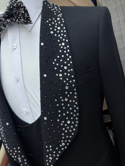 Gorgeous Beaded Men's Suits 3 Pieces Dancing Wear Elegant Handsome Shawl Lapel Tuxedo For Party Formal Chic Wedding Groom Sets