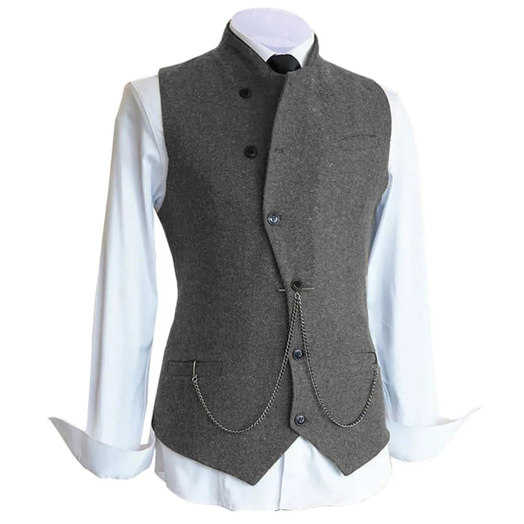 Men's Herringbone Suit Vest – Single Breasted Formal Waistcoat for Wedding & Events