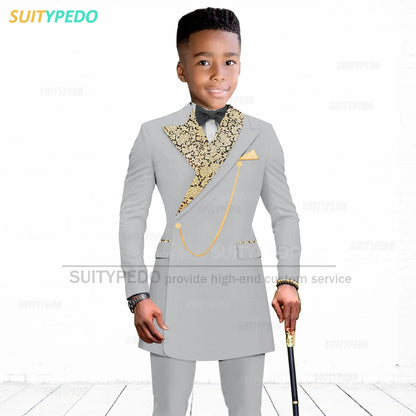 Luxury Boy's Suit Set Homecoming Party Kids Jackets Tailor-made Slim Fit Blazer Pants 2 Pieces Wedding Party Children Tuxedos