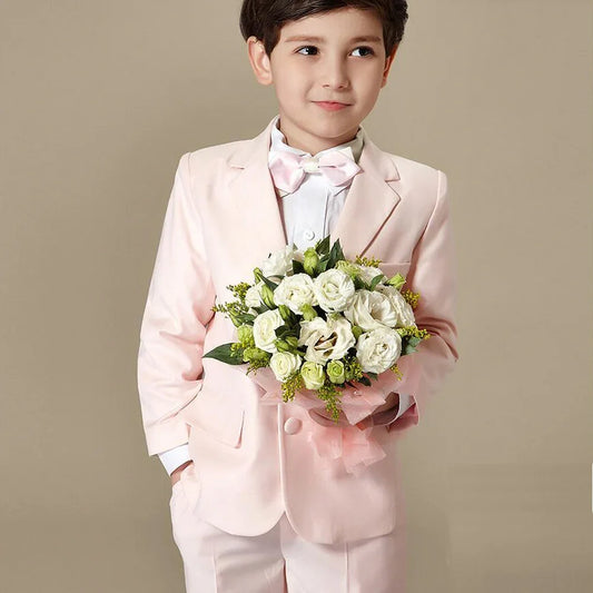 Flower Boys Suits Pink Notch Lapel Single Breasted Outfits Formal Wedding Tuxedos Party Daily Casual 2 Piece (Jacket+Pants)