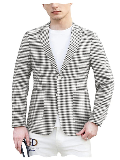 Men's Plaid Blazer Slim Fit Business Casual Checkered Suit Jacket Lightweight Notched Lapel Sport Coats for Office Daily Wear