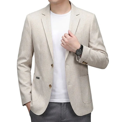 Men's Premium Thin Blazer Spring Summer Solid Color Breathable Cotton Linen Blend Business Casual Jacket Minimalist Office Urban