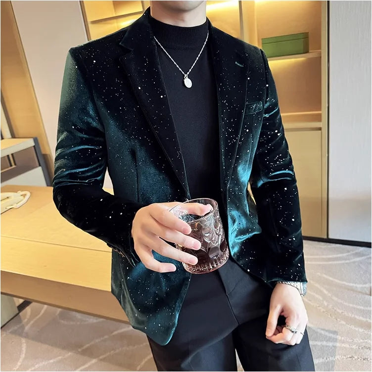 Luxury Velvet Bronzing Suit Jackets Men High Quality Slim Fit Business Elegant Blazer Coat Homme Formal Social Prom Tuxedo 4XL-M