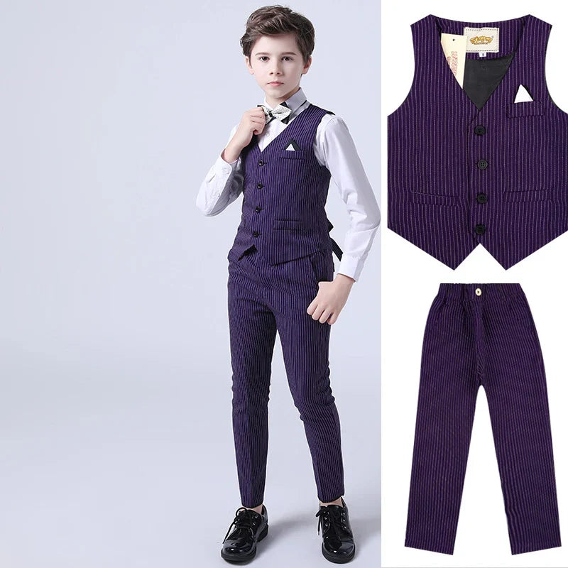 Boys Formal Vest Pants 2-Piece Suit Set for Kids – Striped Wedding & Party Wear