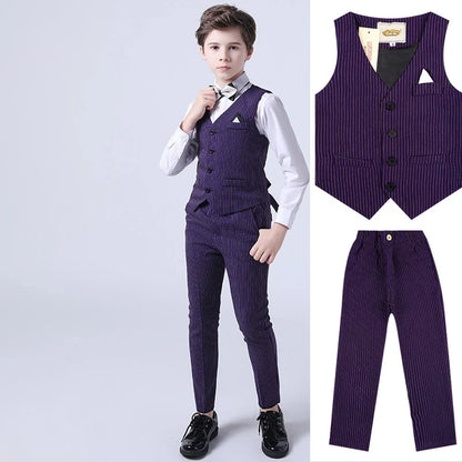 Boys Formal Vest Pants 2-Piece Suit Set for Kids – Striped Wedding & Party Wear