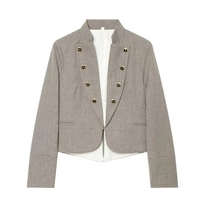 Elegant Women Tailored Blazers with Lapel Buttons New in Fitted Blazer with False Double Welt Pockets Spring Taupe Brown Outwear