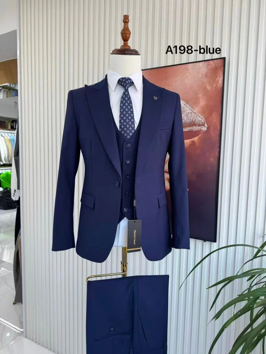 New 3 Pieces Men's Slim Fit Tuxedo Formal Occasion Wear Long Sleeved Man Suit Set Wedding Groom Sets Premium Suits S-3XL
