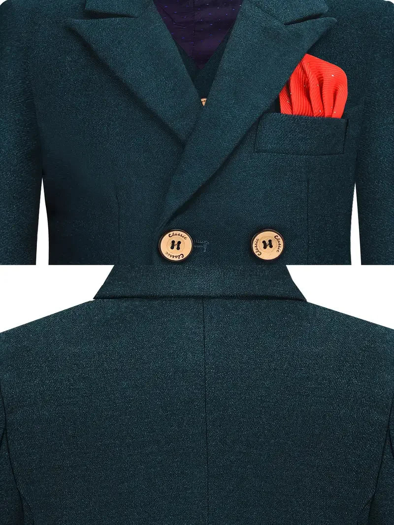 Boys Spring Autumn Suit Set Kids Wedding Birthday Party Performance Costume Children's Green Host Piano Blazer Suit