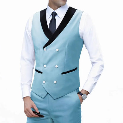 Men's Corduroy Vest Double-Breasted Slim Fit Waistcoat for Business Casual & Formal Occasions