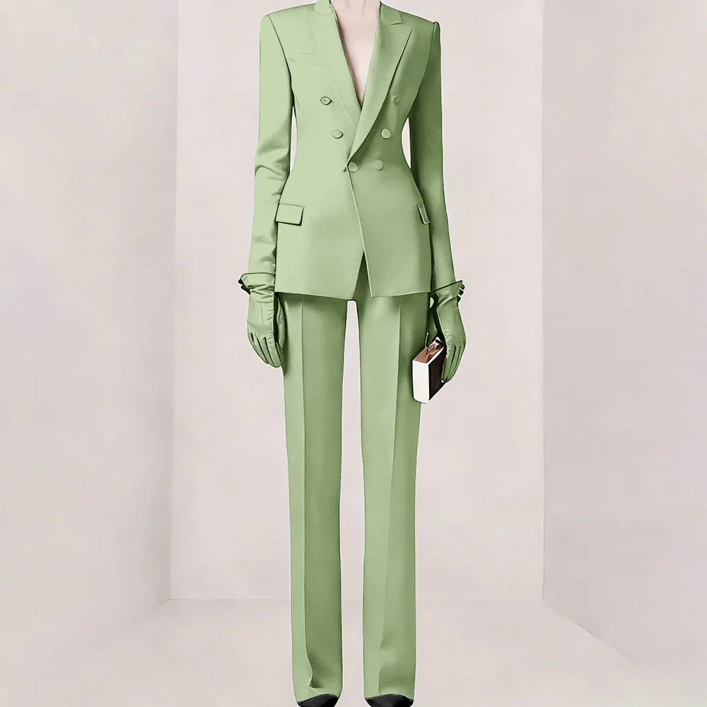 Purple Women Suit Double-breasted Peaked Lapel Two Pieces(Jacket+Pants) Modern Fashion Slim Business Office Lady Set Custom