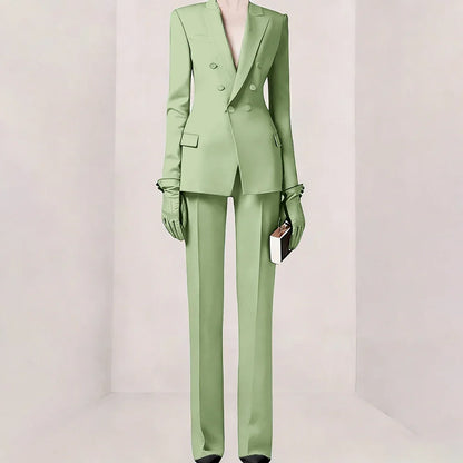 Purple Women Suit Double-breasted Peaked Lapel Two Pieces(Jacket+Pants) Modern Fashion Slim Business Office Lady Set Custom