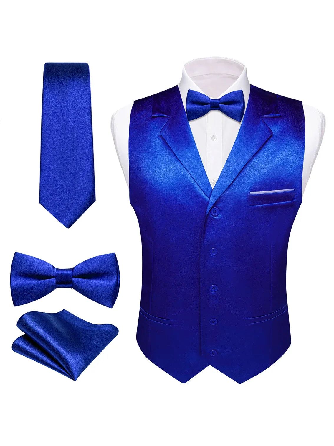 Men's Satin Vest Set with Tie, Bowtie & Pocket Square – Slim Fit for Weddings & Formal Occasions