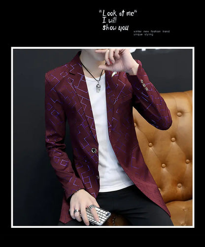 Blazer Fashionable Outdoor Travel Youthful Wedding Versatile Host Gentleman Slim-fit Casual Mid-length Stripes Men's Blazer