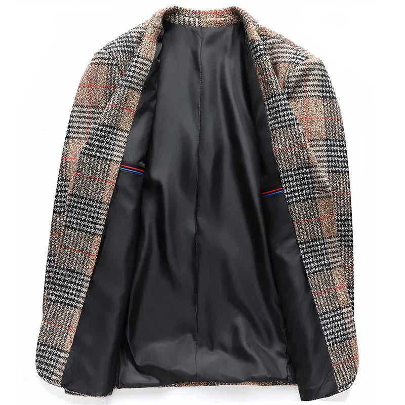 Blazer  New Stylish and Slimming Middle-aged Business Casual Checkered Wedding Banquet Host Men Outdoor Performance Blazer 2026