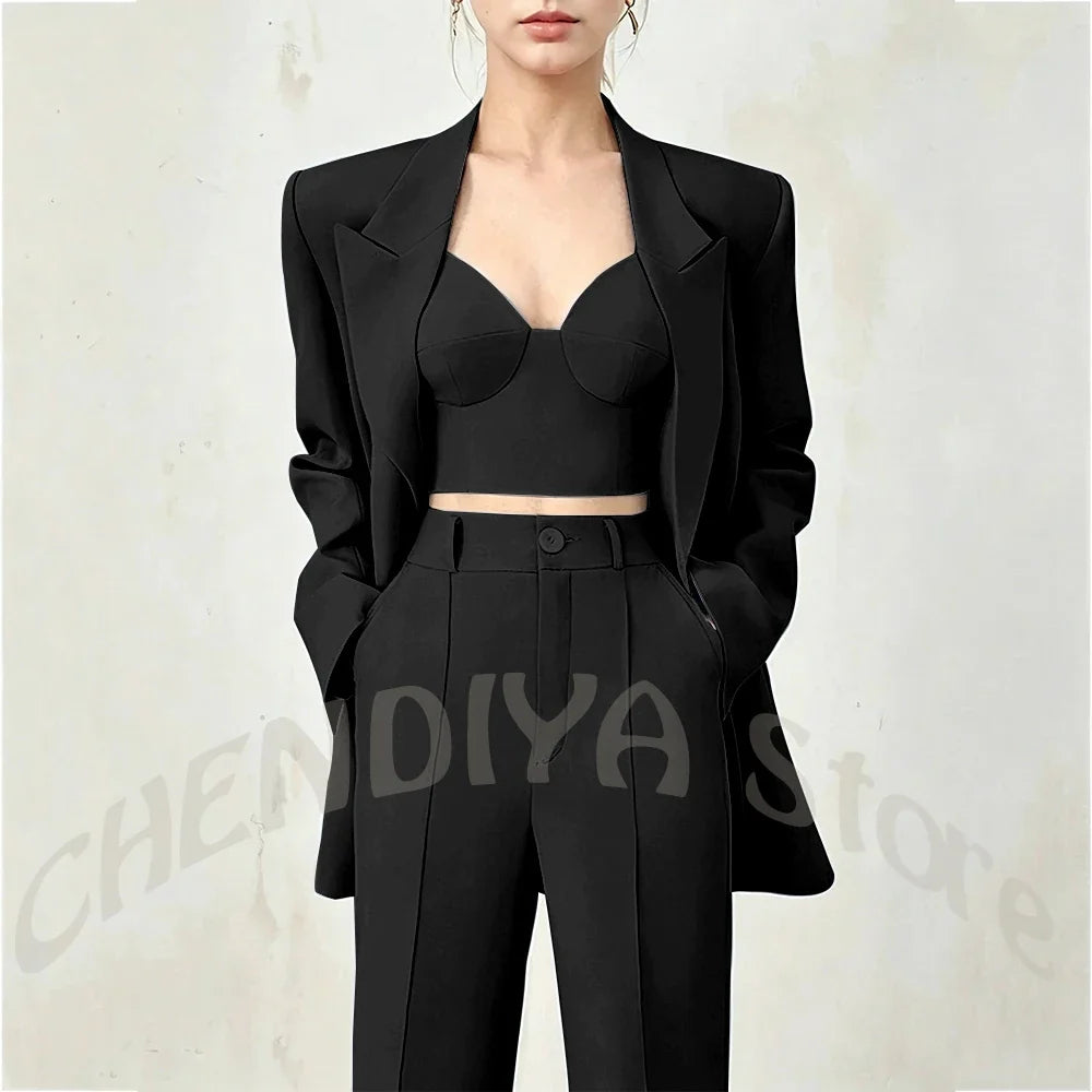 Business Casual Women's Suit Two Piece Peaked Lapel Stylish Double Breasted Formal Outfit Female Jacket Pants Customized
